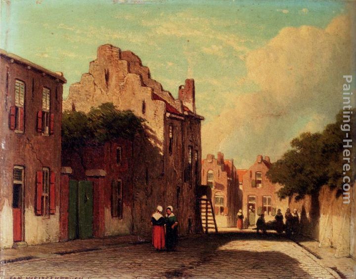 A Sunlit Townview With Figures Conversing painting - Jan Hendrik Weissenbruch A Sunlit Townview With Figures Conversing art painting